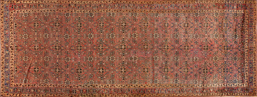Rustic geometric garden trellis design antique nw persian gallery size carpet