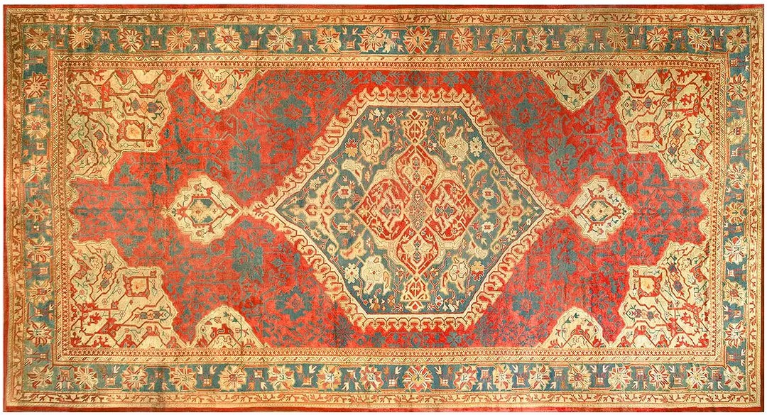Antique rustic oversized tribal turkish medallion oushak rug