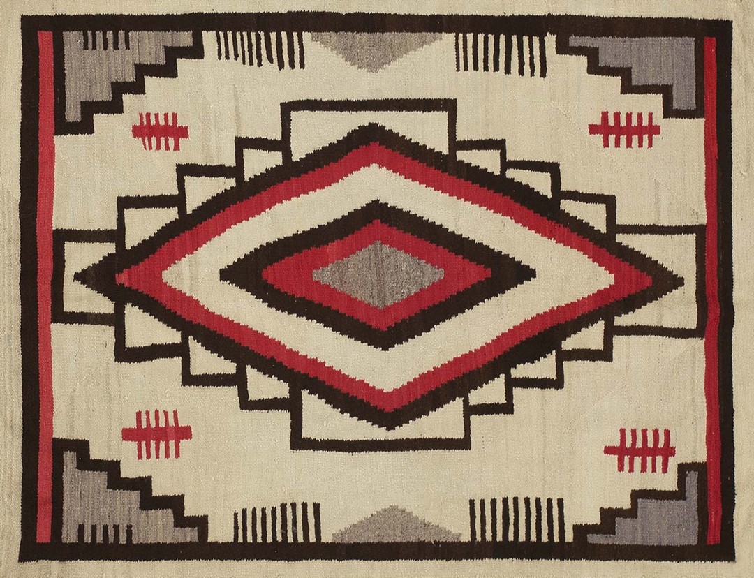 Small tribal geometric diamond medallion antique native american navajo flatwoven kilim rug