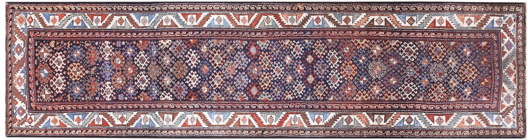 Antique kurdish wool blue hand knotted pile rug