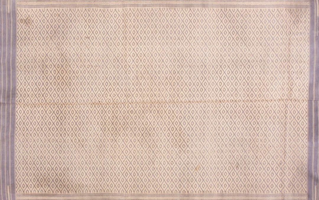 Ivory antique indian geometric trellis lattice design cotton dhurrie rug