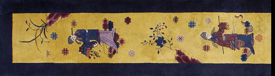 Antique large chinese art deco floral hand knotted pile rug