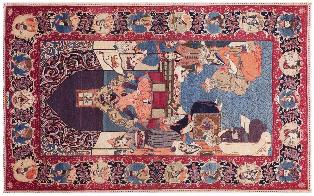 Antique kashan small scatter size wool blue rug