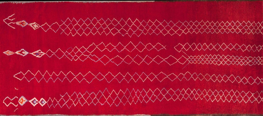 Vintage red color diamond pattern rabat moroccan berber rug