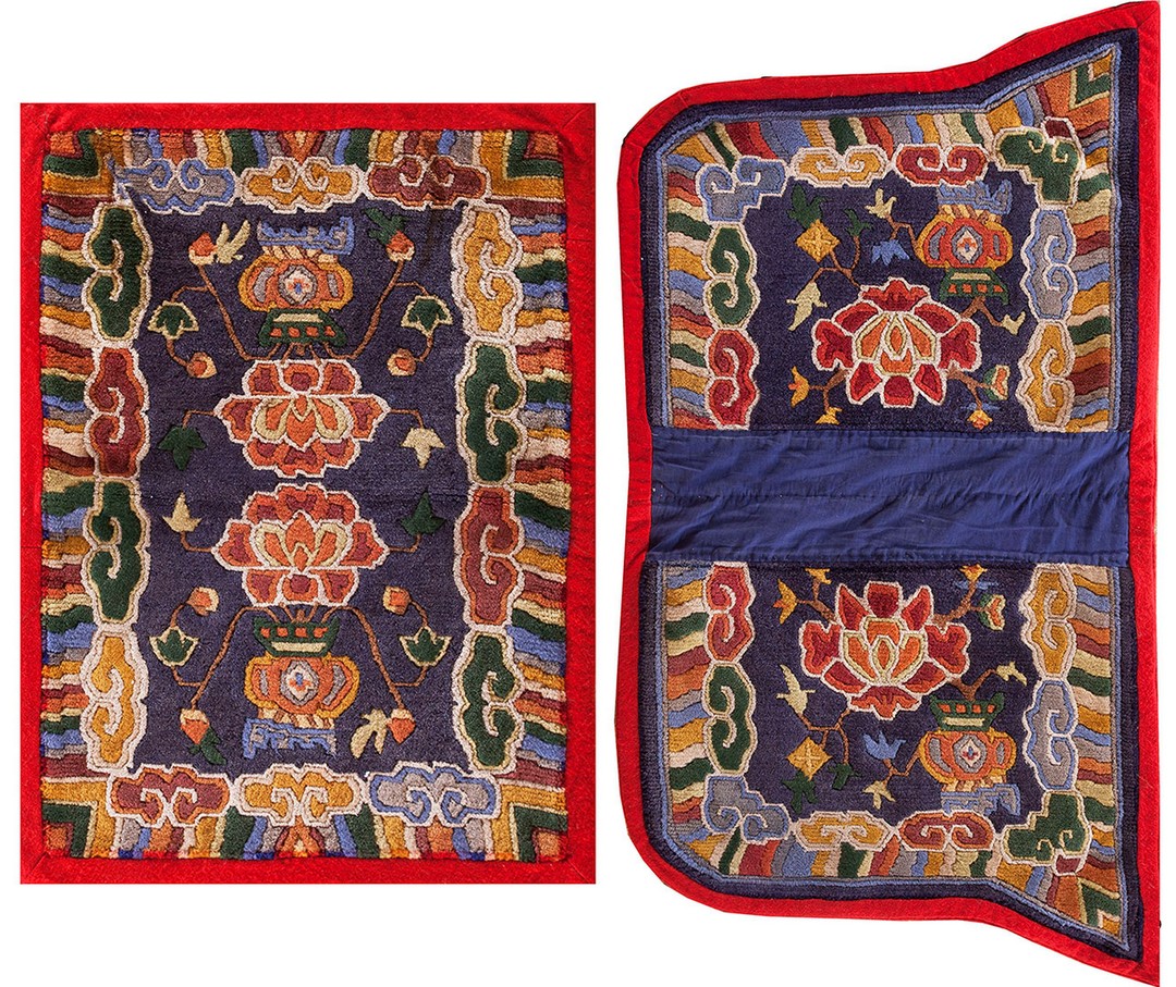 Blue rare antique cloud band chinese saddle horse cover rug set