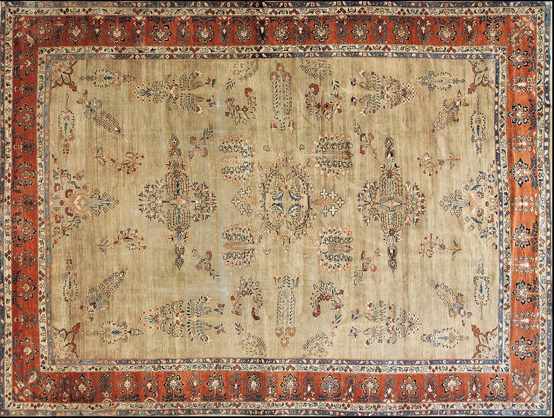 Cream field intricate floral pattern antique luxurious wool persian sarouk farahan rug