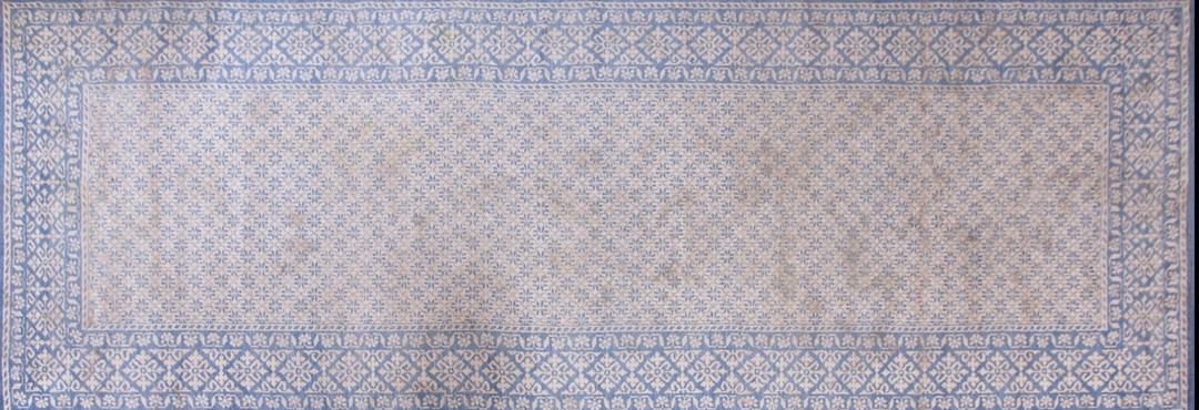 White and blur color antique indian allover geometric cotton agra gallery rug
