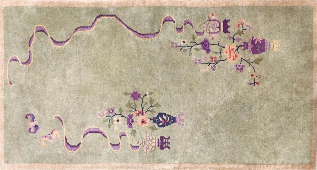 Wool antique floral chinese art deco hand knotted pile 1920s rug