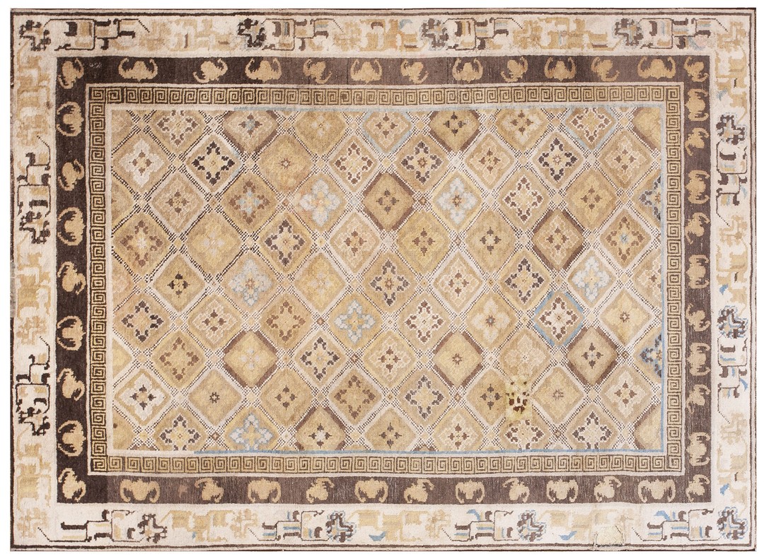 Mid 19th century antique neutral color geometric design mongolian rug