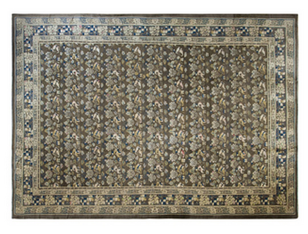 1890s rectangle antique wool ivory beige cream white allover floral hand knotted pile large rug