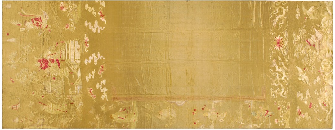 Mid 19th century antique scenic pictorial chinese dragon silk textile