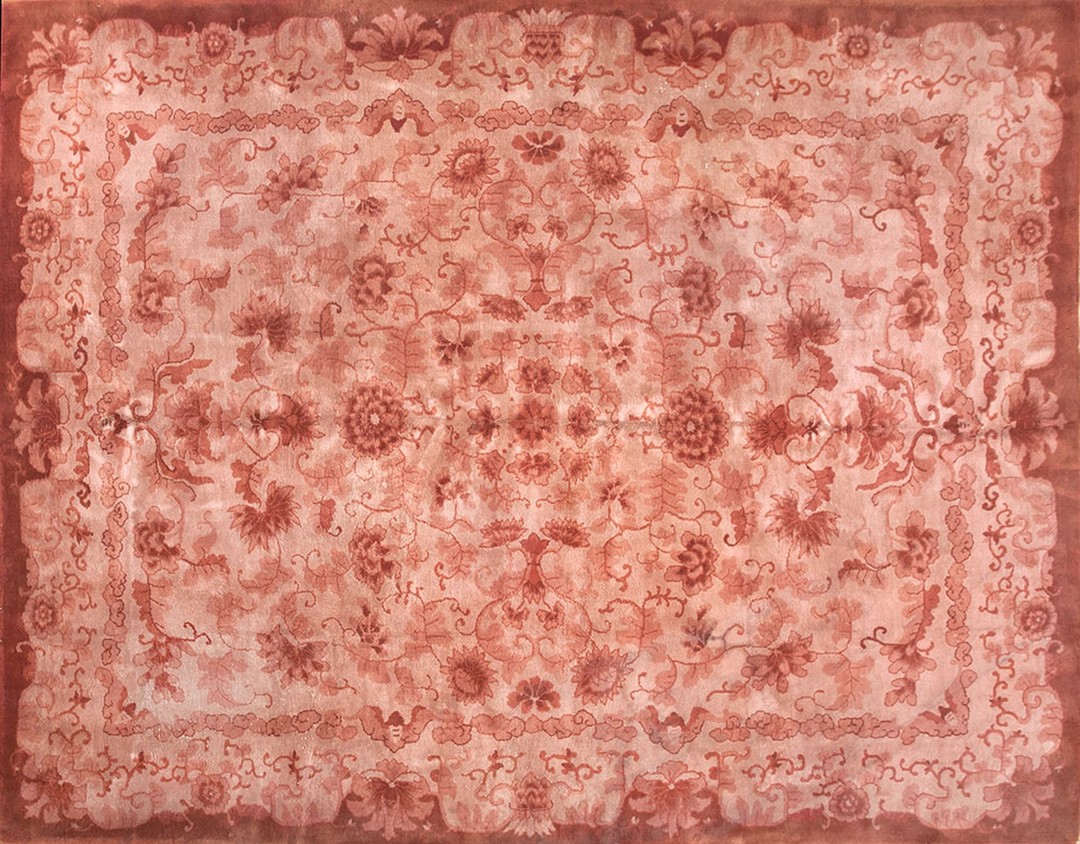 Antique wool knotted chinese 1920s - art deco room size rectangle rug