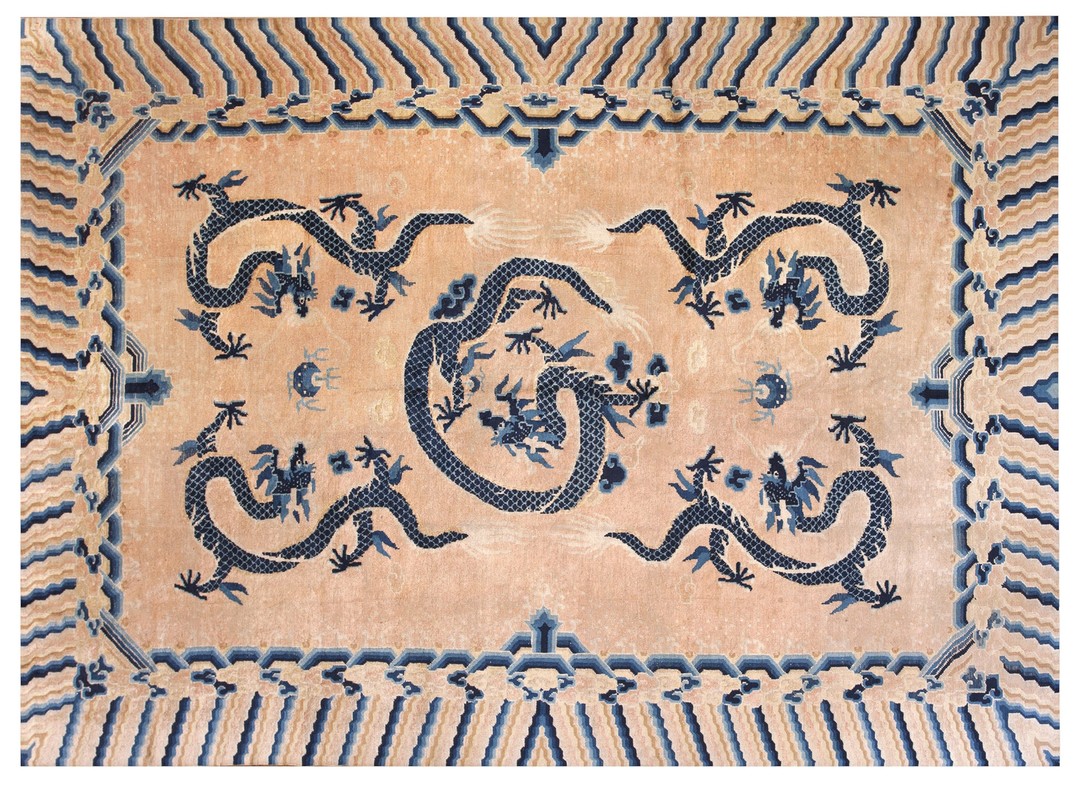 Antique 5 chinese dragons wool pile hand knotted ningxia rug