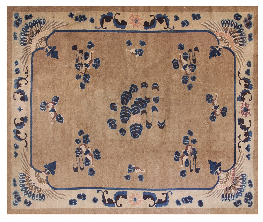 Antique neutral color chinese peacock pattern peking rug