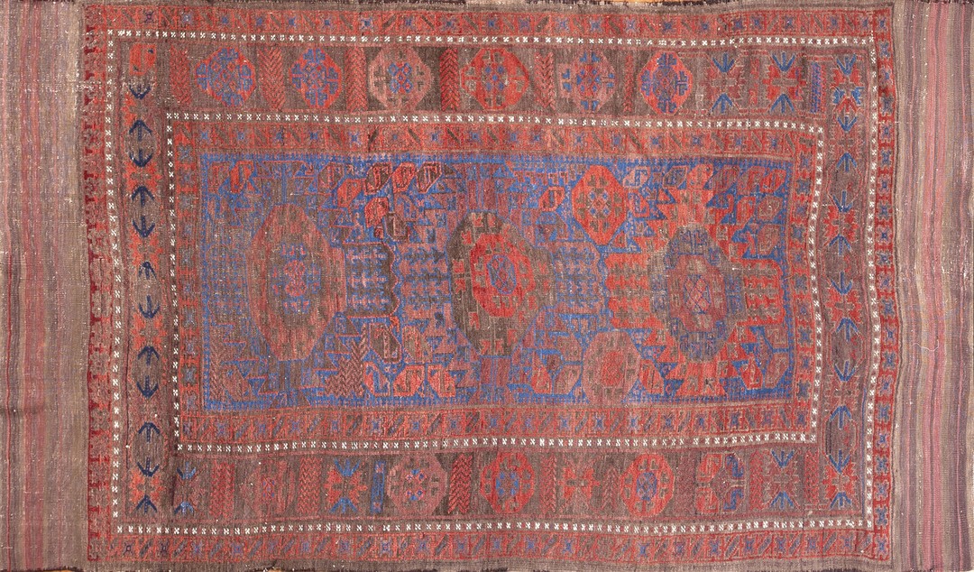 Antique red and blue color tribal afghan baluch area rug