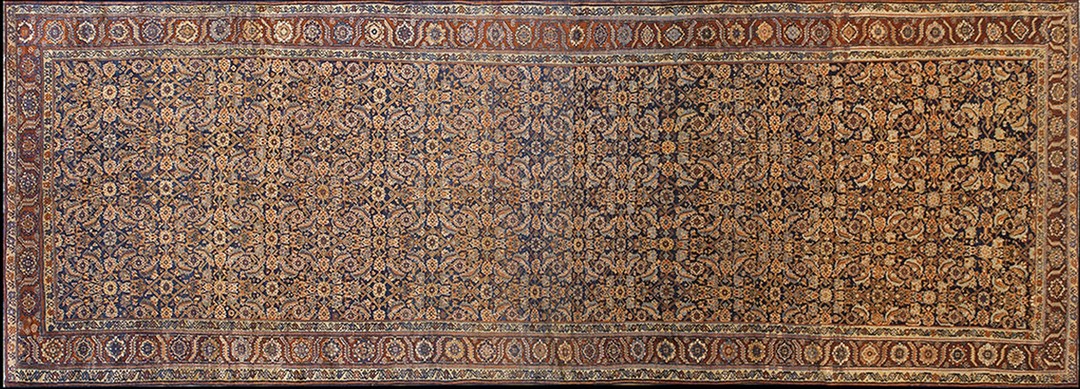 Antique allover herati design blue color wide gallery size nw persian rug