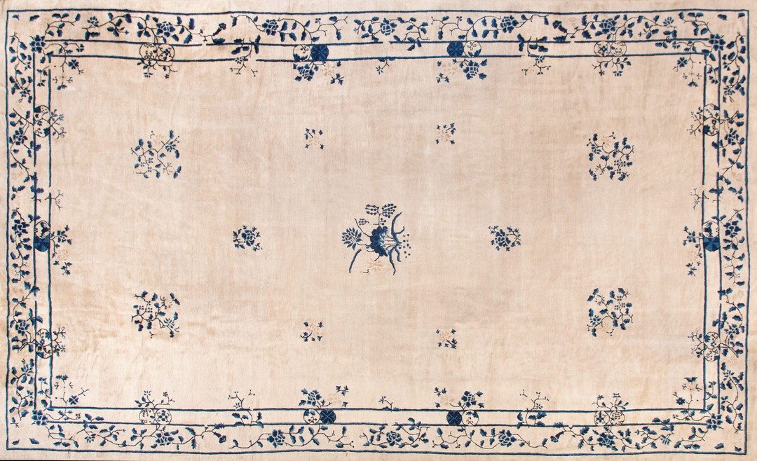 Large early 20th century antique ivory chinese peking floral pattern carpet
