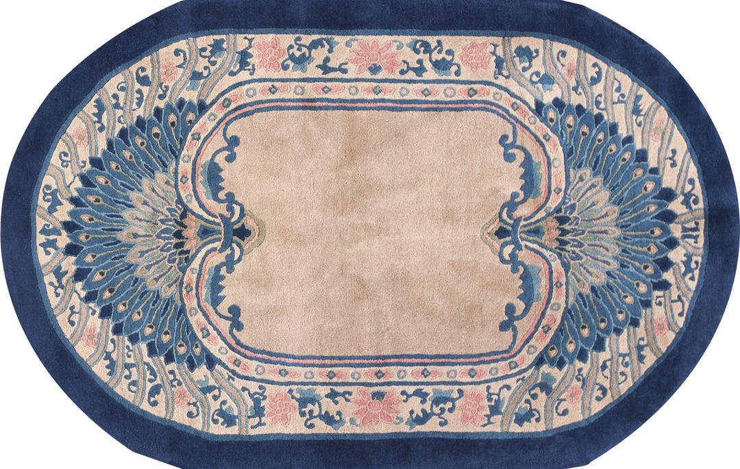 Antique artistic art deco peacock design ivory color chinese rug