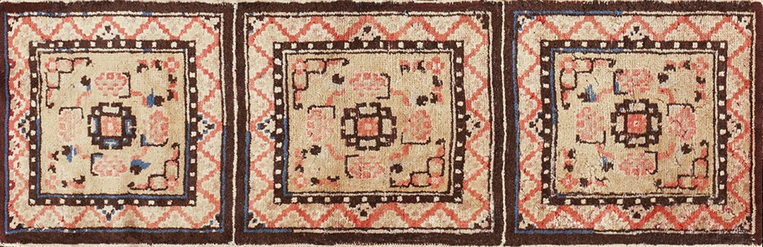 Hand knotted pile chinese allover geometric 1890s yellow / gold orange wool ningxia antique rug