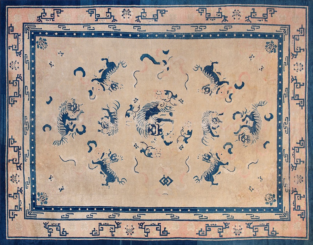 Antique peking chinese allover ivory 1880s rug