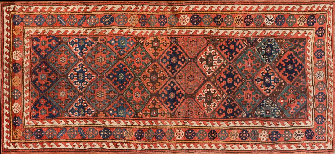 Antique kurdish hallway runner wool coral rug