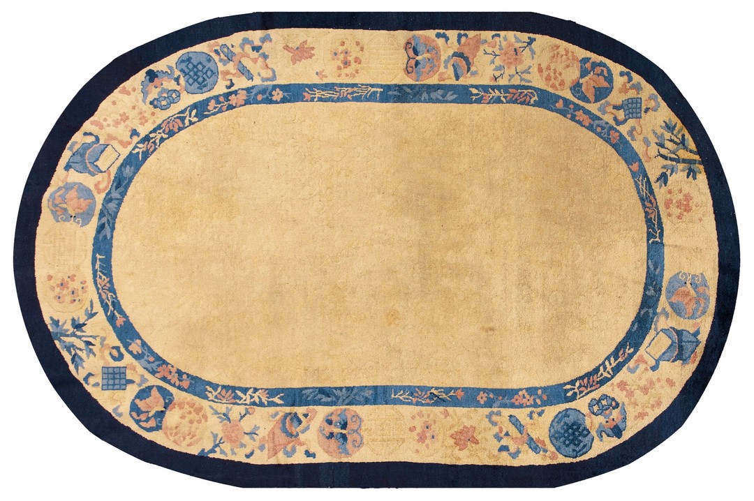 Antique peking chinese allover yellow 1900s rug