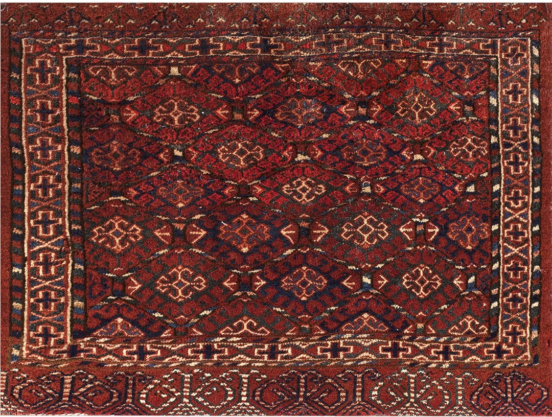 Antique rich red turkmen tekke tribal 1880's central asian rug