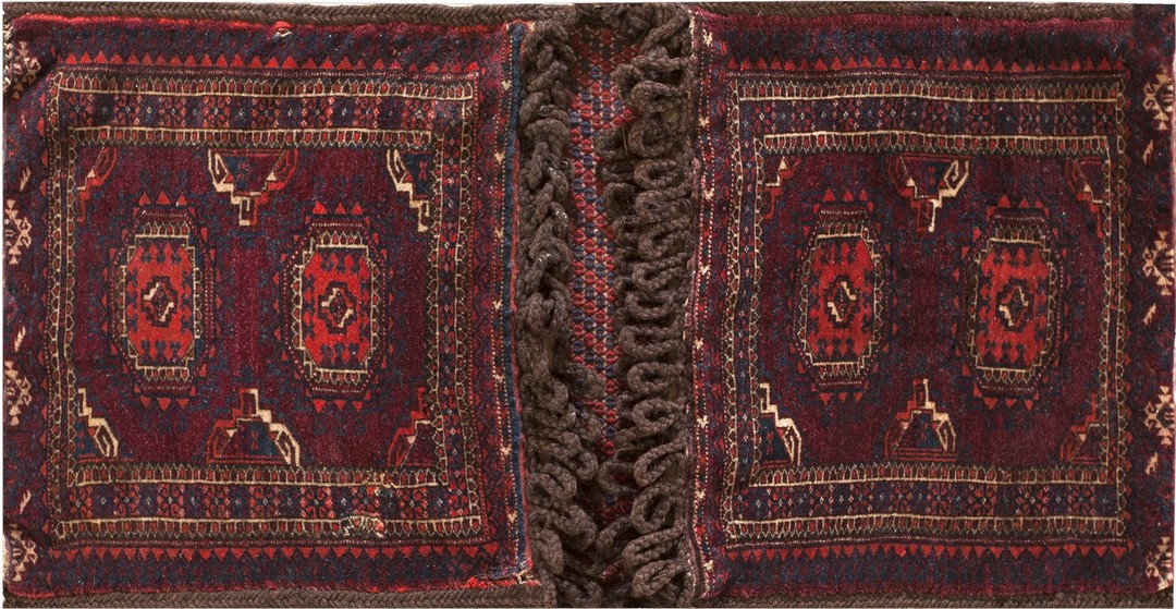 Antique tribal geometric bold central asian tekke rug / saddle bag
