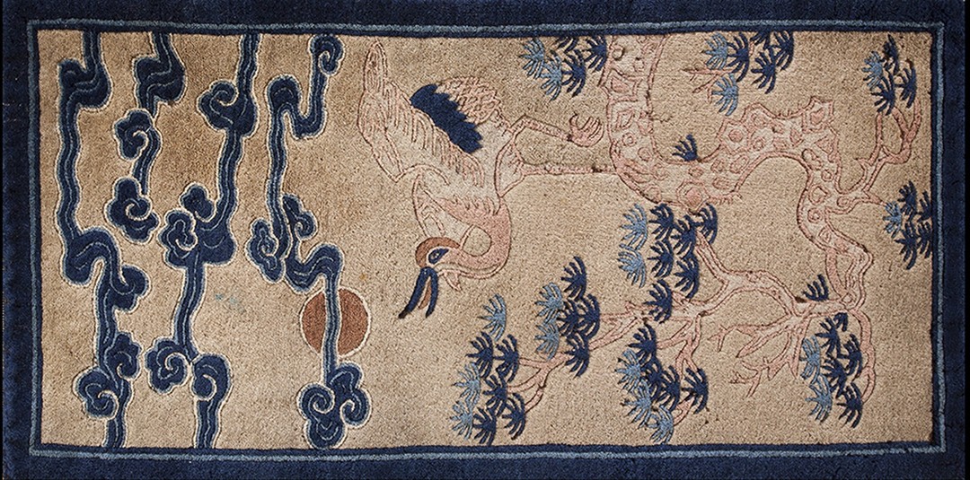 Antique artistic chinese crane design small scatter size peking rug