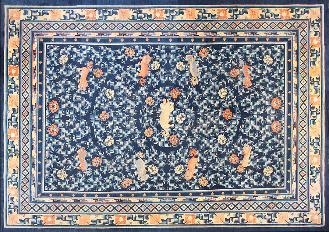 Antique large chinese - ningxia knotted rug