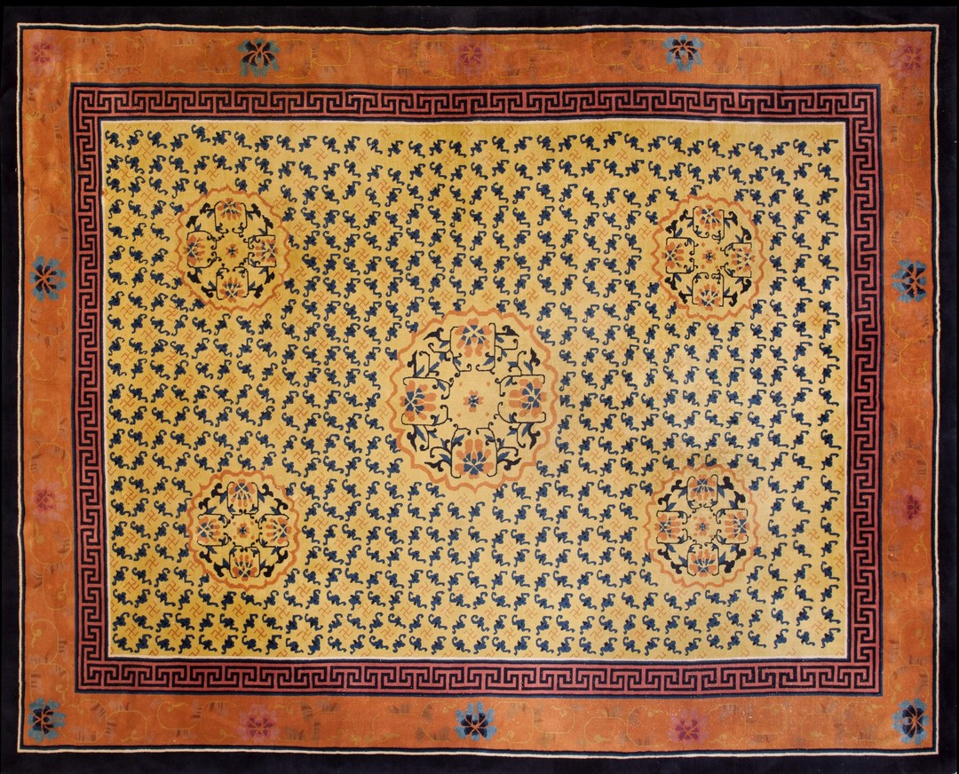 Antique yellow gold color chinese peking room size wool rug