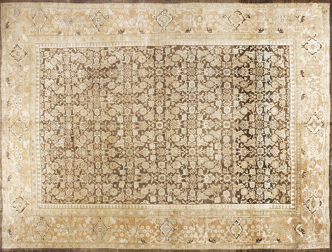 Brown earth tone color large size allover herati pattern antique persian sultanabad rug