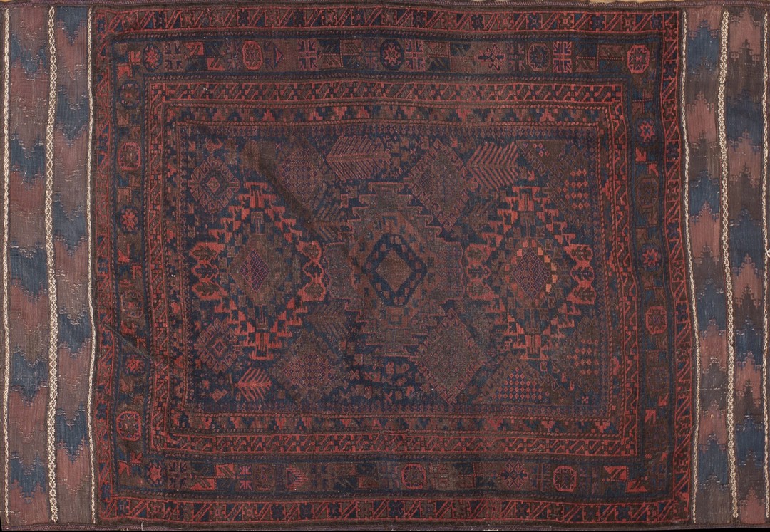 Antique bold tribal geometric baluch afghan rug