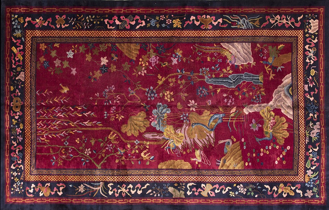 Antique hand knotted purple / lavender / mauve chinese room size deco rug