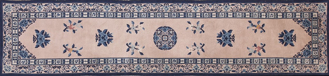 Wool hallway runner knotted antique 1920s ivory chinese - peking rectangle rug