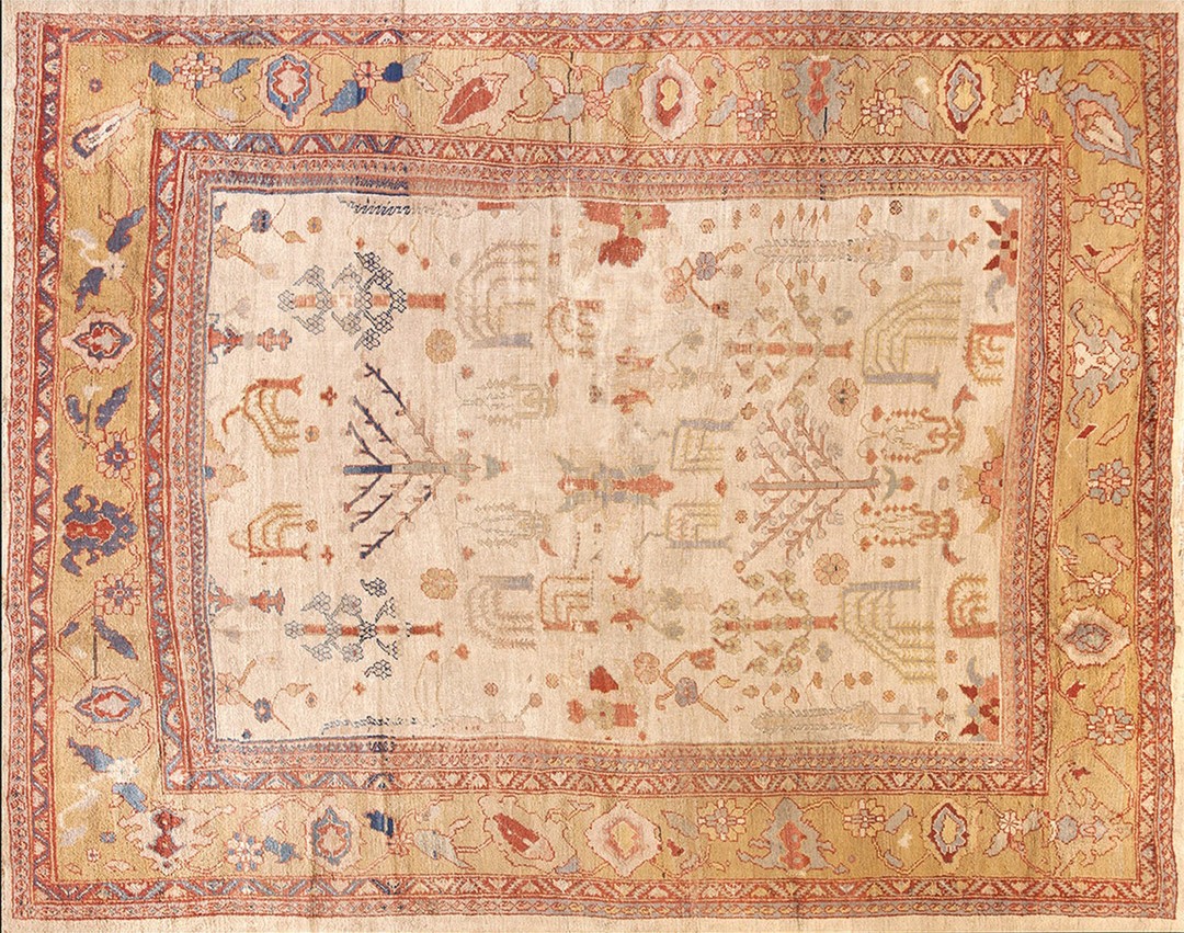 Light cream color antique tribal geometric room size persian sultanabad rug