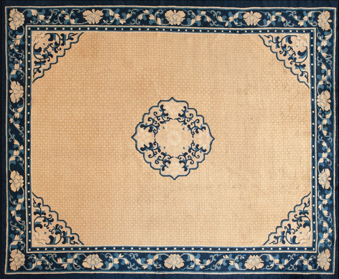 Light cream color antique mid 19th century chinese ningxia rug