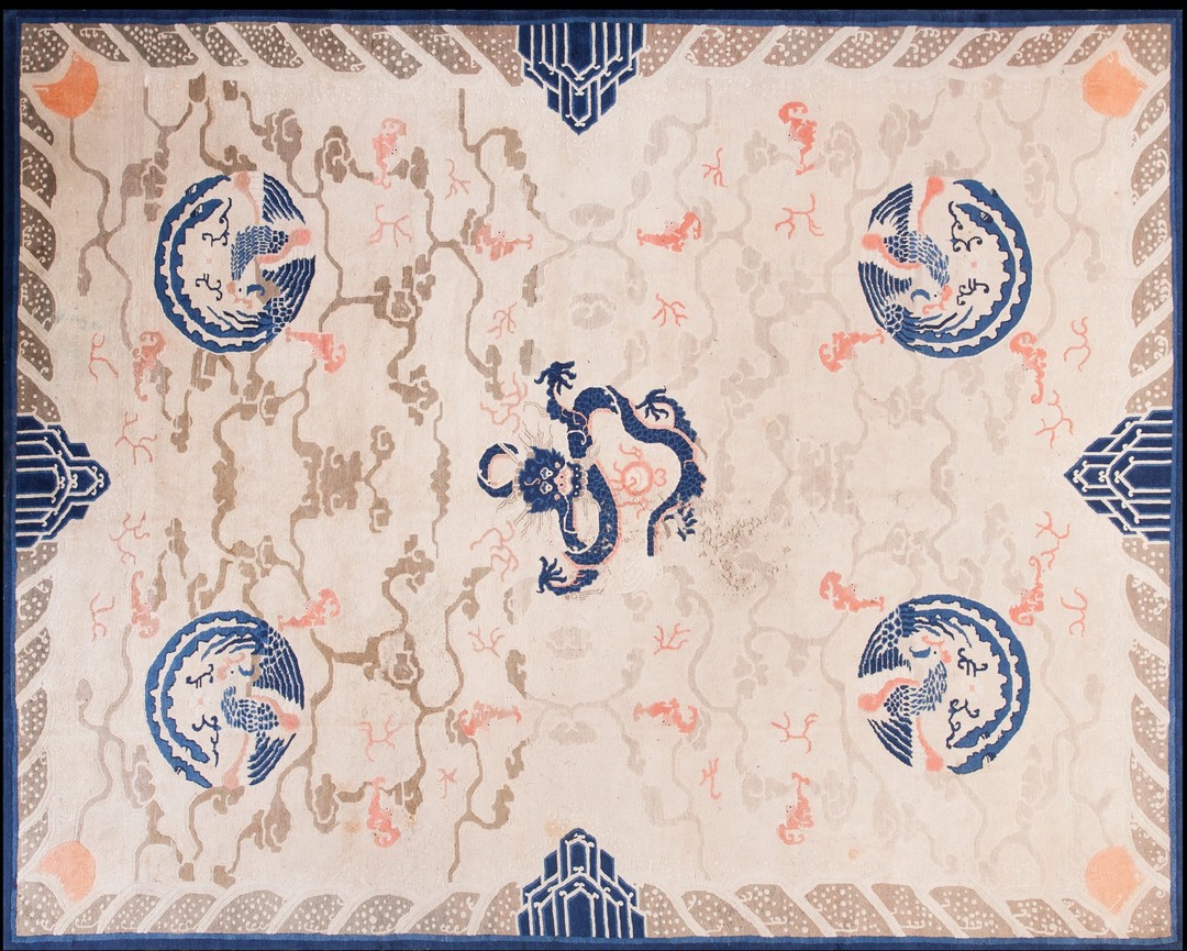 Antique chinese - peking ivory 1880s  wool rug