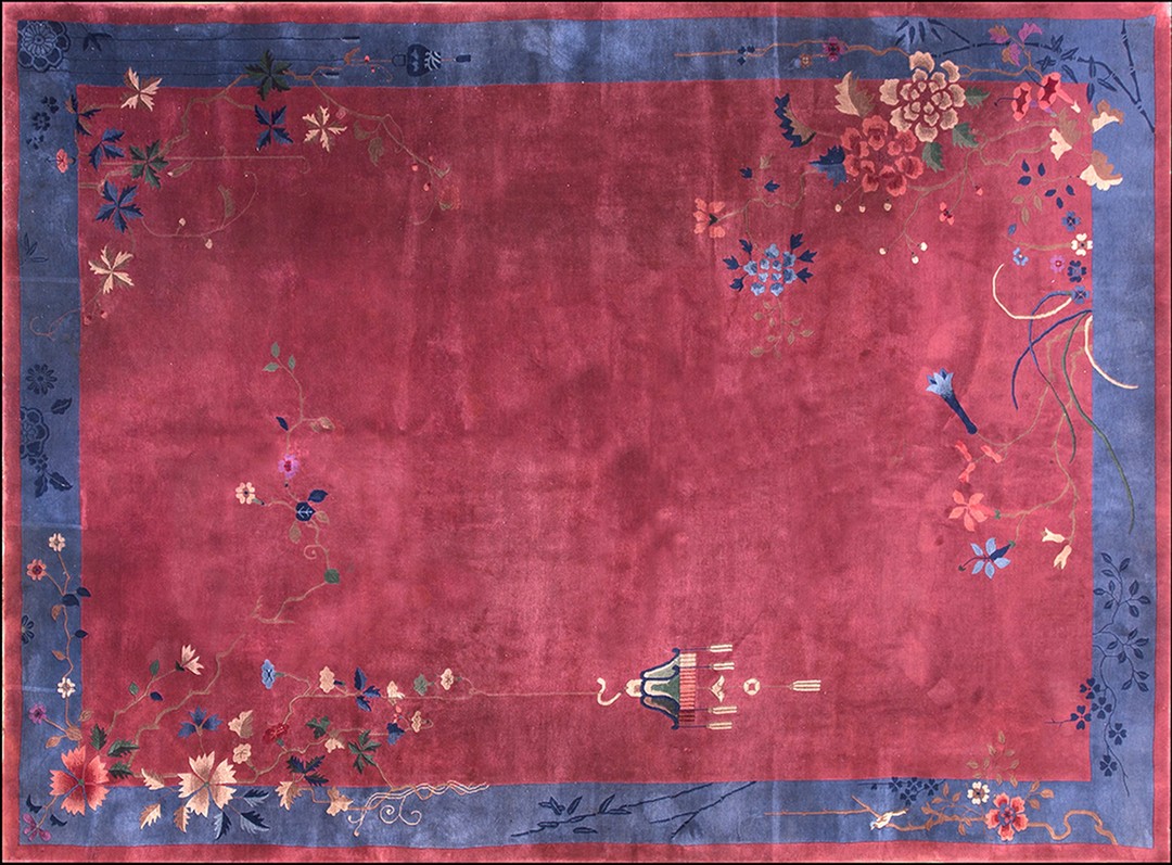 Purple chinese - art deco 1920s wool room size rectangle antique knotted rug