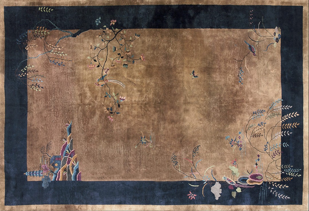 Antique neutral color room size solid open field chinese deco carpet