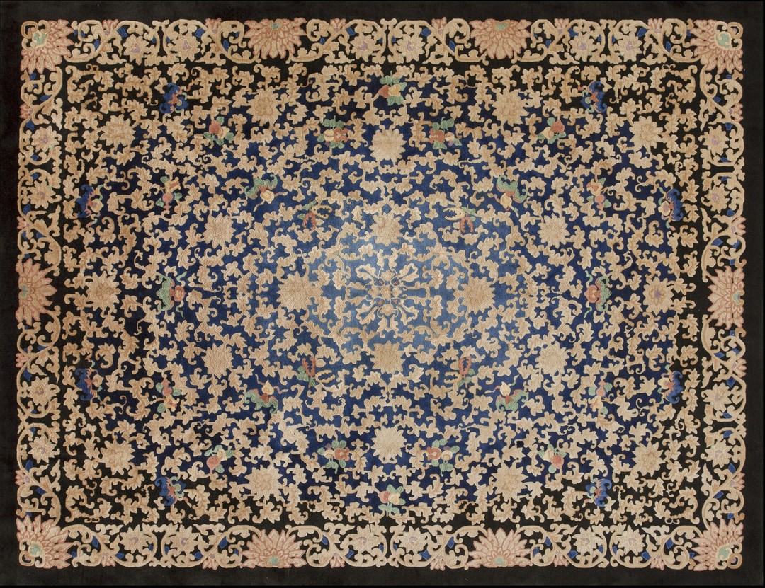 Chinese - peking blue wool antique 1900s room size rectangle knotted rug