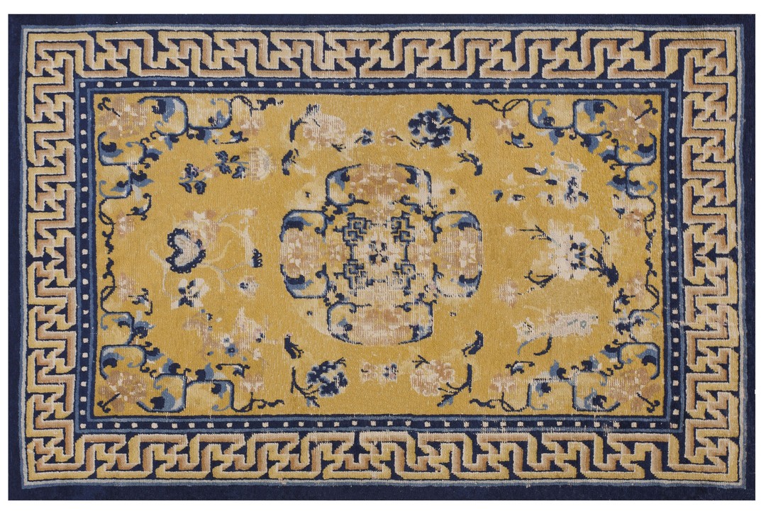 Antique chinese - ningxia wide gallery wool yellow rug