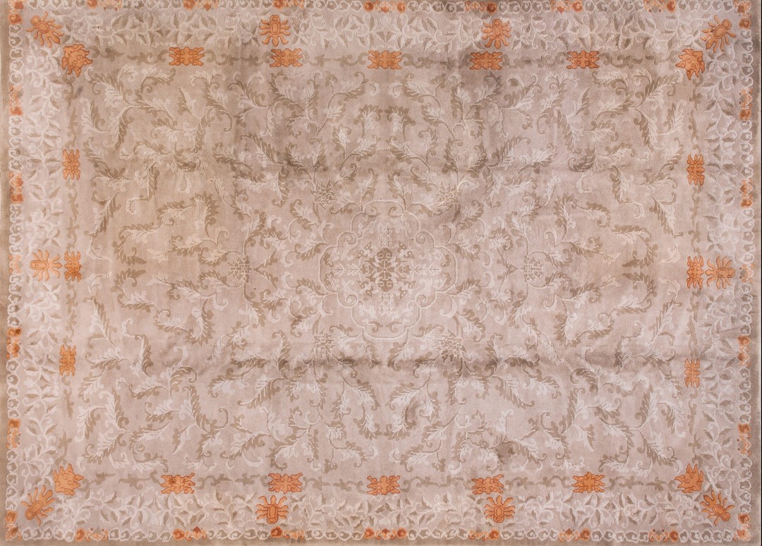 Antique chinese room size wool ivory rug