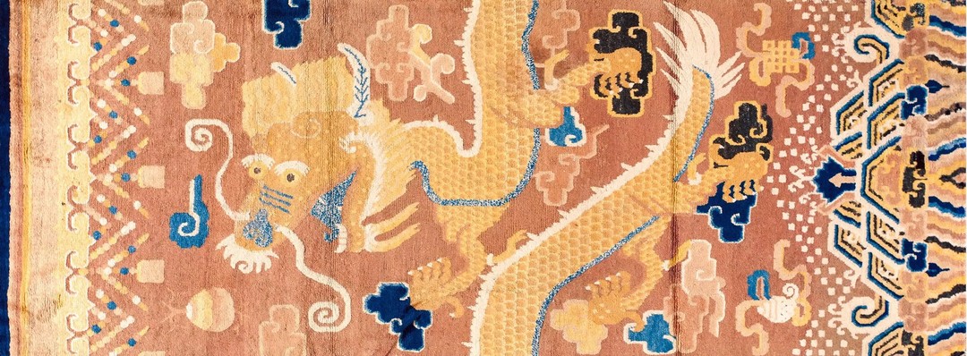 Antique early 19th century chinese dragon cloud band design peking pillar carpet