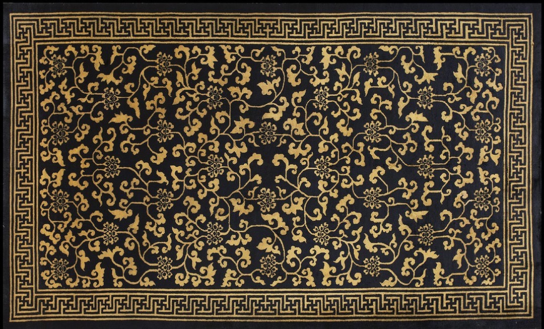 Chinese hallway runner antique wool 1920s rectangle - peking knotted blue rug