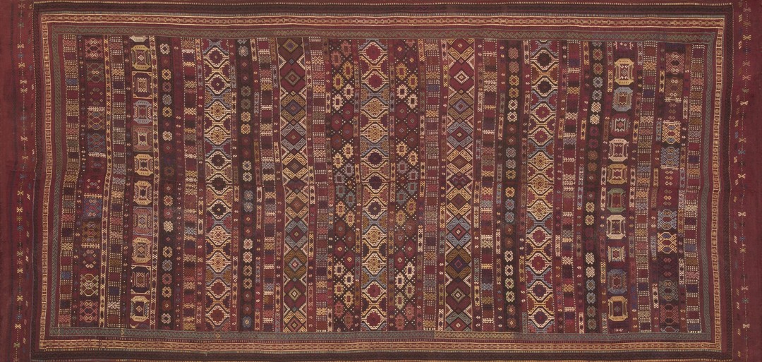 Antique caucasian tribal geometric flatwoven verneh kilim rug