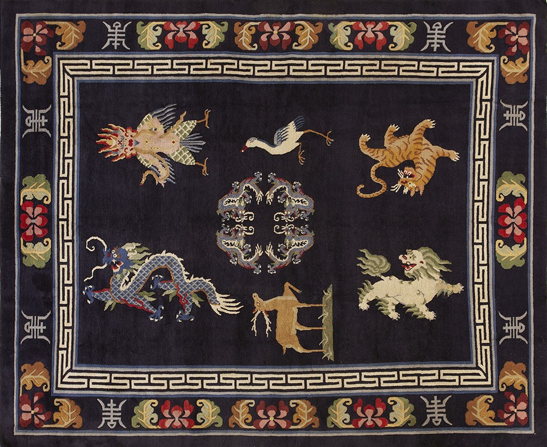 Antique chinese - tibetan knotted rug