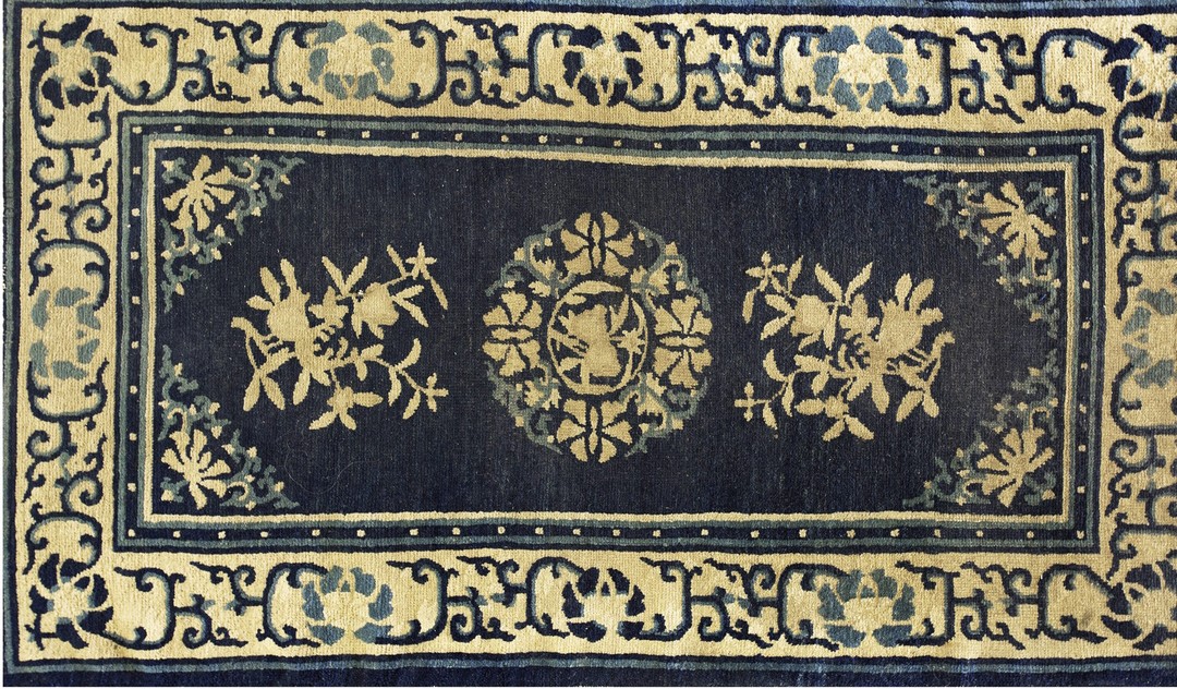 Chinese wool 1920s rectangle small scatter size knotted - peking antique blue rug