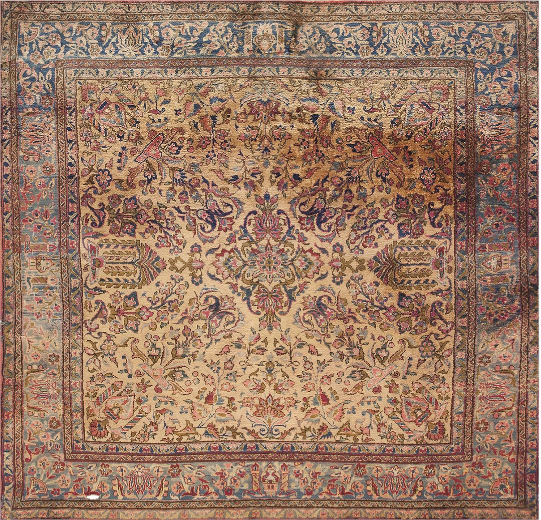 Antique kashan - silk persian ivory 1890s rug