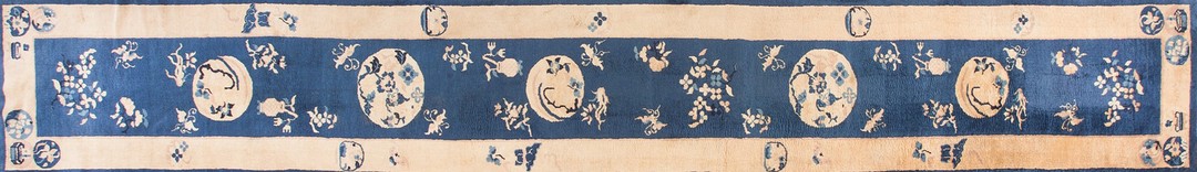 Blue antique floral chinese peking long hallway runner wool pile rug